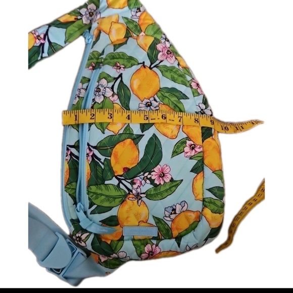 Vera Bradley Blue And Yellow Lighten Up Essentials Lemon Grove Sling Bag - Picture 11 of 11